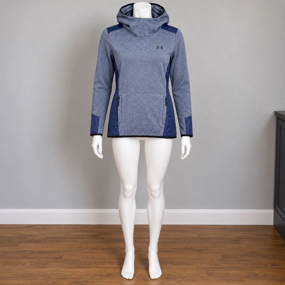Under Armour ColdGear Infrared Womens Small Hooded Pullover Blue Gray Running